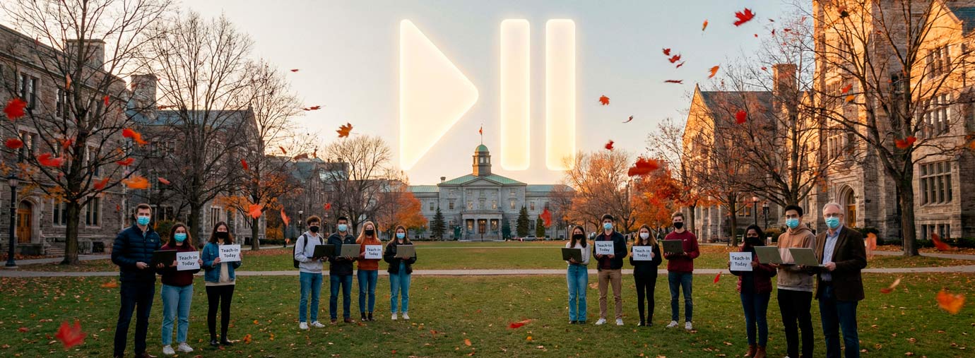 campus fall students faculty pause play button