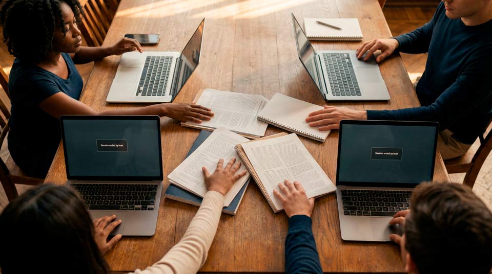faculty closing laptops stacking books protest