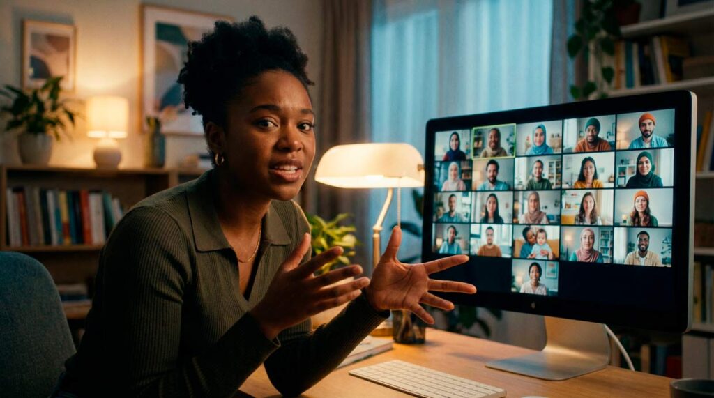 scholar hosting digital teach-in Zoom